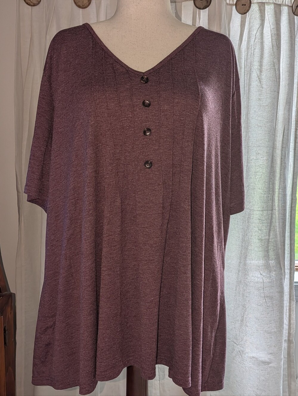BloomChic Heathered-Plum Button-Front V-Neck Tunic
